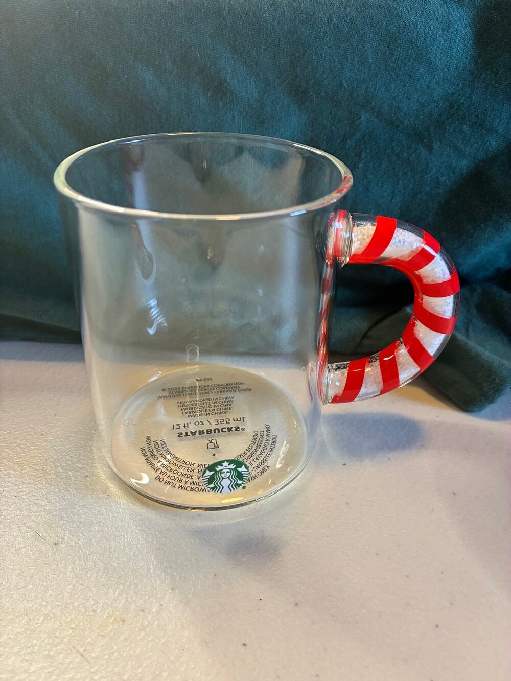Starbucks 2022 Holiday Candy Cane Handle Clear Glass Mug 12oz Christmas